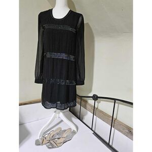 Gianni Bini Black Beaded Sheer Shift Dress | Size Small | Sequin Detail